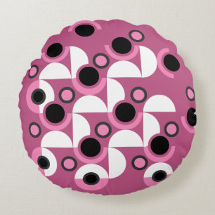 Coussins Ronds Mi-siècle moderne rose, noir et gris