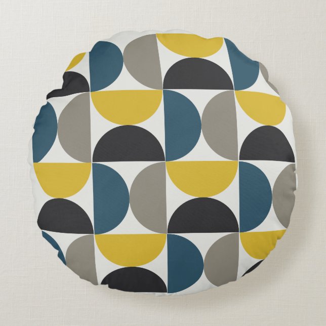 Coussins Ronds Mi-siècle moderne Turmer Gunmetal et bleu (Devant)