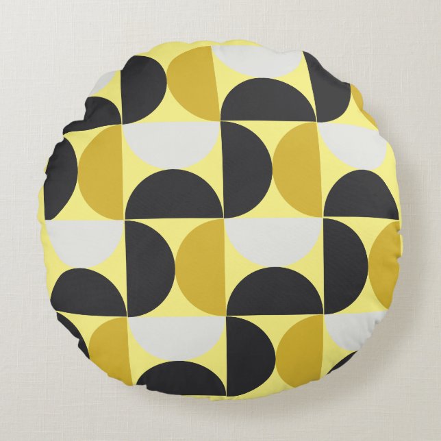 Coussins Ronds Mi-siècle Moderne turmerique et gris-métal (Devant)