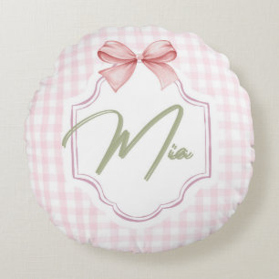 Coussins Ronds Mia Baby Girl Nursery Bow & En vichy personnalisée