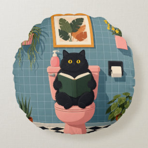 Coussins Ronds Mignon Art de Salle de Bain Chat Amateur de Livres