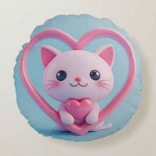Coussins Ronds Mignon Chat Blanc avec Design de Kawaii Kitty Love