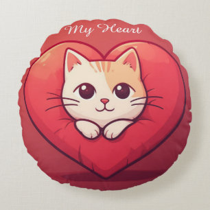 Coussins Ronds Mignon Chat Blanc avec Design de Kawaii Kitty Love