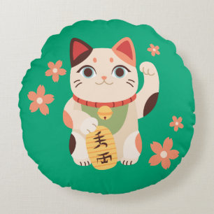 Coussins Ronds Mignon Chat Maneki Neko Chanceux