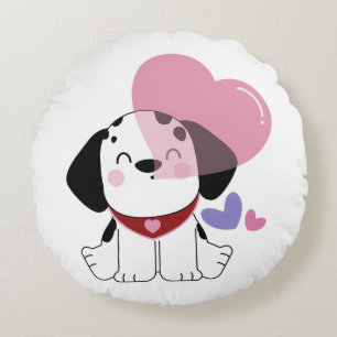 Coussins Ronds Mignon Chien Dalmatien Kawaii avec des Cœurs