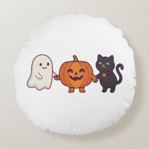Coussins Ronds Mignon Fantôme Chat Noir & Citrouille Halloween