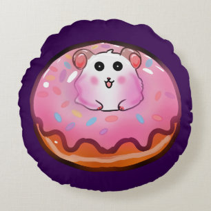 Coussins Ronds Mignon Hamster Kawaii dans l'Art de Beignet Rose G
