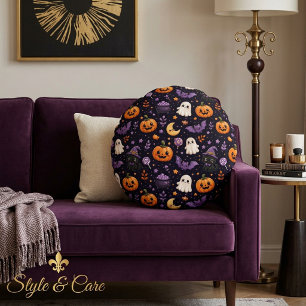 Coussins Ronds Mignon motif de citrouille de fantôme de chat de c