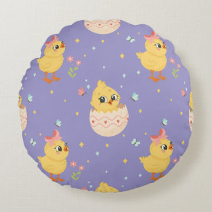 Coussins Ronds Mignon poussin de Pâques avec motif sans couture d