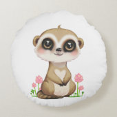 Coussins Ronds Mignon suricate et fleurs sur fond blanc (Dos)