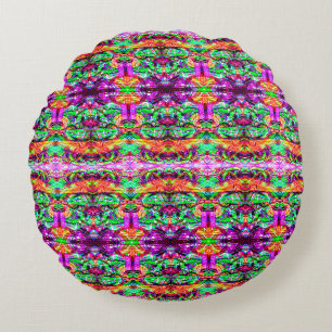 Coussins Ronds Mignon tribal néon abstrait symétrique coloré