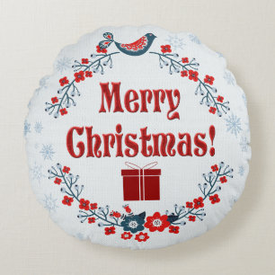 Coussins Ronds Mignonne Art populaire Joyeuse couronne de Noël