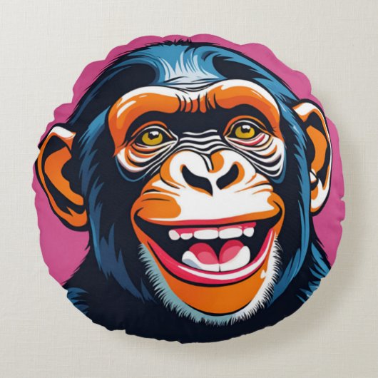 Coussins Ronds Mignonne Chimpanzée rit (Devant)