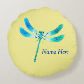 Coussins Ronds Mignonne comme Bleu Boeuf Dragonfly vert sur Jaune (Dos)