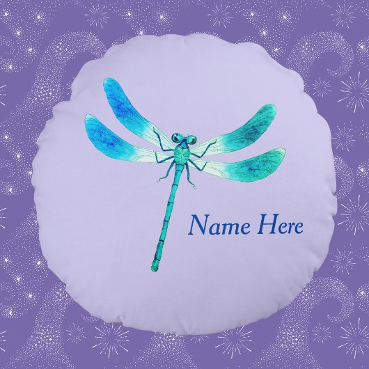Coussins Ronds Mignonne comme Bleu Boeuf Dragonfly vert sur Viole