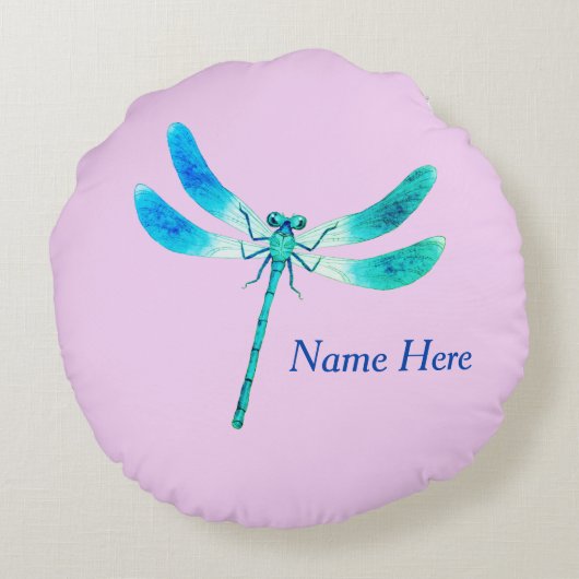 Coussins Ronds Mignonne comme Bleu Brouillard vert libellule sur  (Dos)