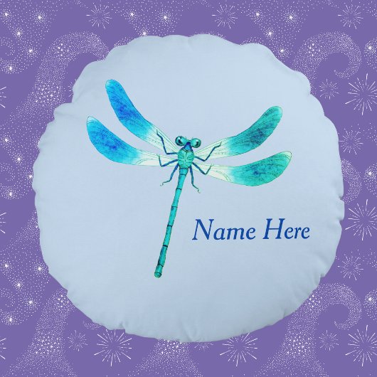 Coussins Ronds Mignonne comme une libellule bleue Bug Green
