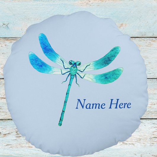 Coussins Ronds Mignonne comme une libellule bleue Bug Green