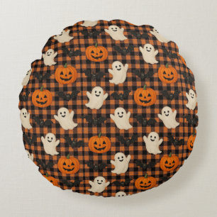 Coussins Ronds Mignonne, en vichy halloween fantôme chauves-souri