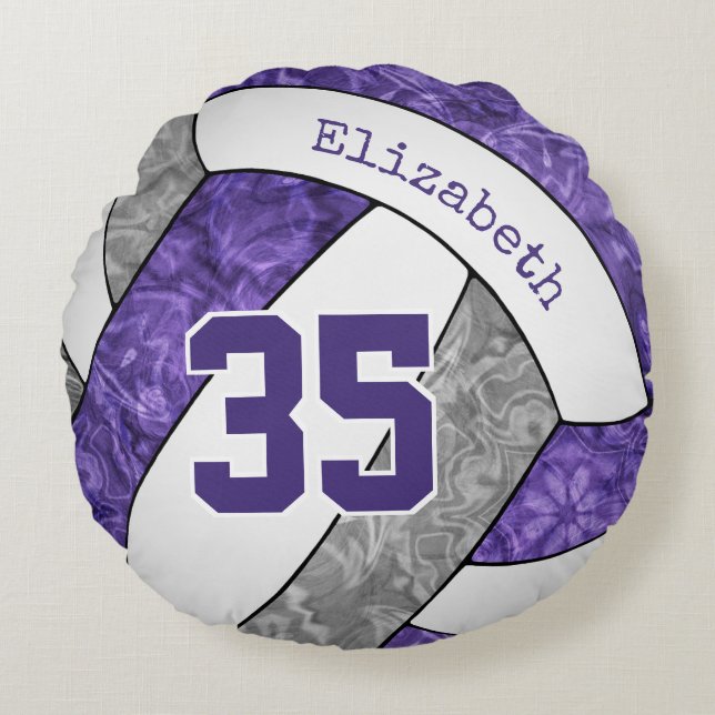 Coussins Ronds mignonne équipe de volley-ball gris violet couleur (Devant)