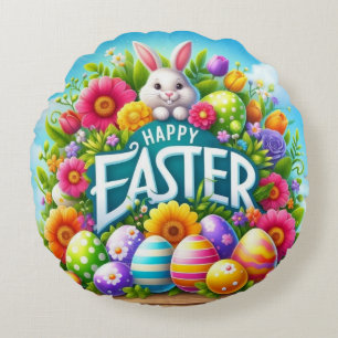 Coussins Ronds Mignonne lapin de printemps/Pâques avec oeuf