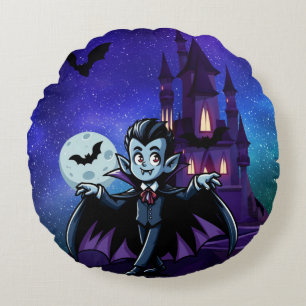 Coussins Ronds Mignonne, whimsical Halloween vampire
