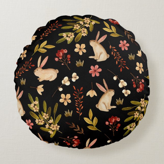 Coussins Ronds Mignons lapins : Motif à main aquarelle (Devant)