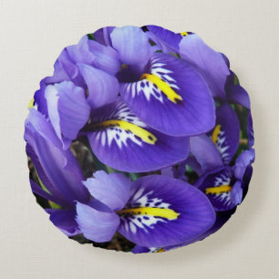 Coussins Ronds Miniature Bleu Irises Printemps Floral