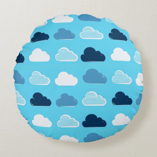 Coussins Ronds Minimal Clouds Pattern – Blue Sky Vibes (Devant)