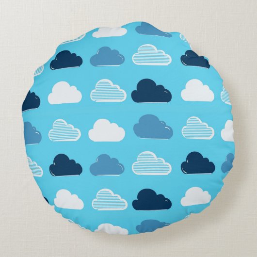 Coussins Ronds Minimal Clouds Pattern – Blue Sky Vibes (Dos)