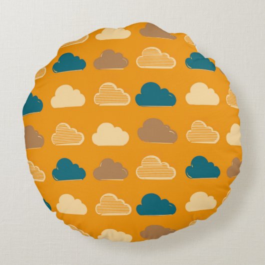 Coussins Ronds Minimal Clouds Pattern – Orange Sky Vibes (Dos)