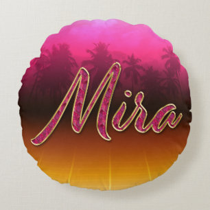 Coussins Ronds Mira prénom nom oreiller rose doré