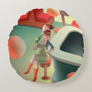 Coussins Ronds Miss Meow : Bar & Art du Cocktail de Nuit Rétro