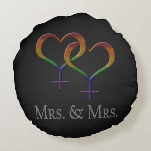 Coussins Ronds Mme et Mme Lesbian Pride Symboles Arc-en-ciel (Dos)