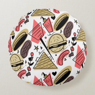 Coussins Ronds Modèle d'anniversaire BBQ Burger Hotdog Doodle    