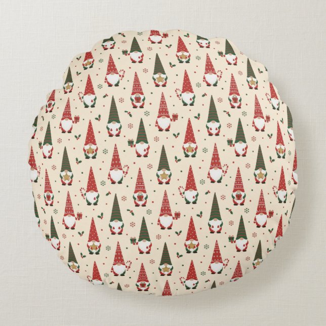 Coussins Ronds Modèle de fête de gnome de Noël (Devant)