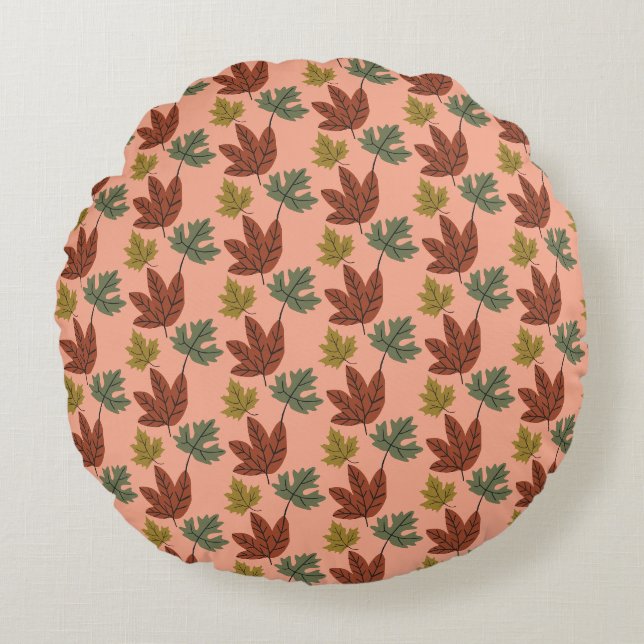 Coussins Ronds Modèle de feuilles d'automne (Devant)