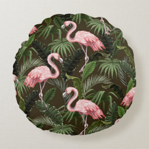 Coussins Ronds Modèle de flamingo tropical : Feuilles Vintages