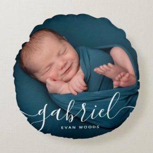 Coussins Ronds Modèle de nom de bébé avec photo personnalisée pou