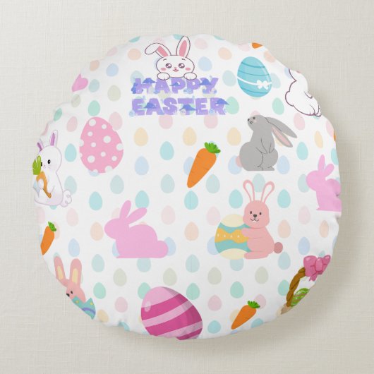 Coussins Ronds Modèle de Pâques joyeux (Devant)