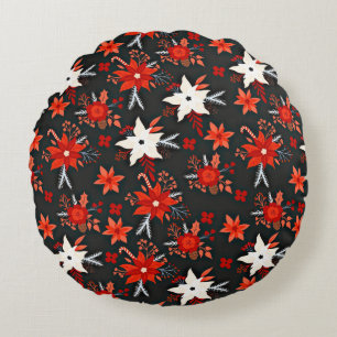 Coussins Ronds Modèle floral avec fleurs blanches rouges-11438