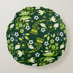 Coussins Ronds Modèle floral scandinave moderne vert foncé