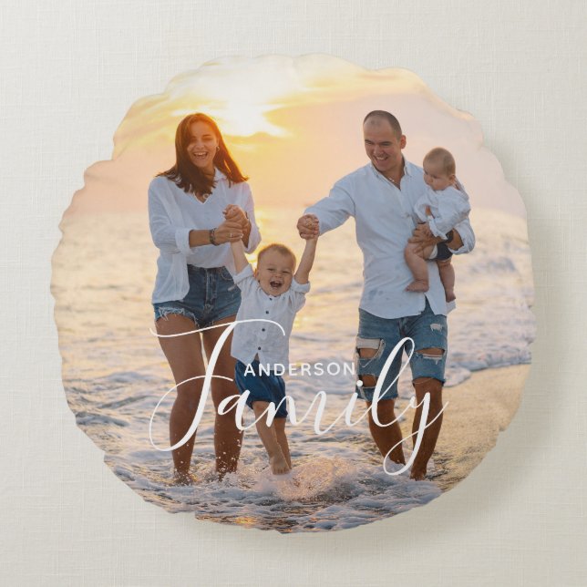 Coussins Ronds Modèle photo moderne simple Nom de famille personn (Devant)