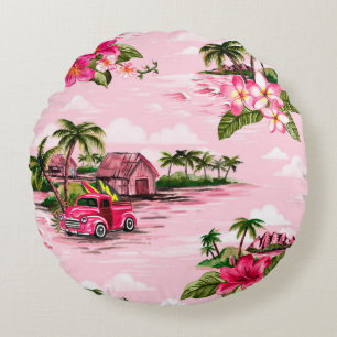 Coussins Ronds Modèle vintage hawaïen de tissu d'écorce de l'isla