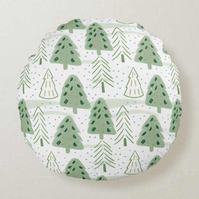Coussins Ronds Modern Christmas Forest Olive green pattern (Devant)