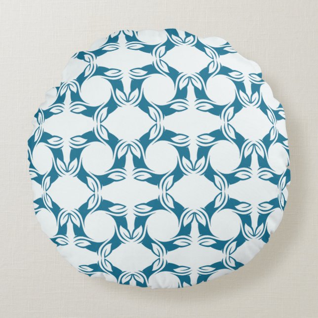Coussins Ronds Modern Teal Leaves Pattern Design Round Pillow (Devant)