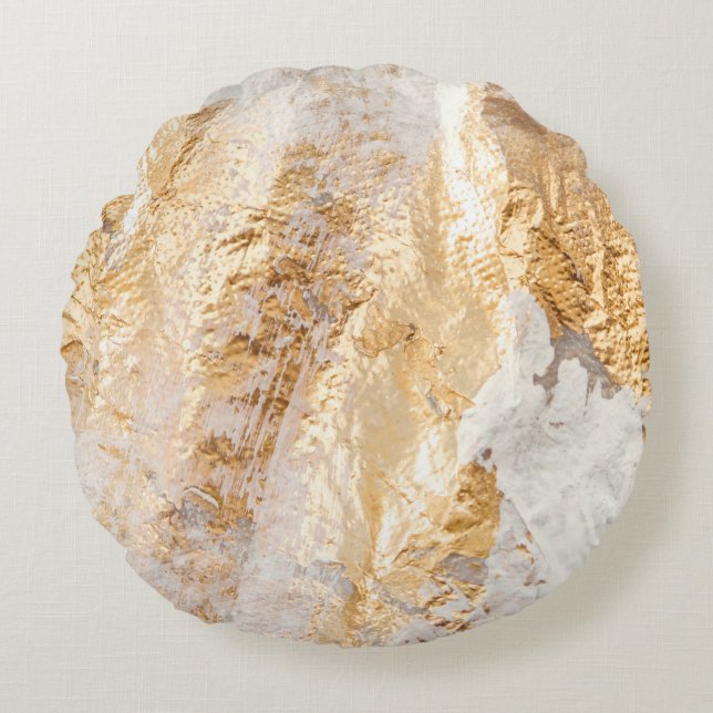 Coussins Ronds Modern White And Gold Brush Painted Background Tex (Devant)