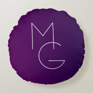Coussins Ronds Moderne 2 Initiales Ombre Subtile Violet Foncé
