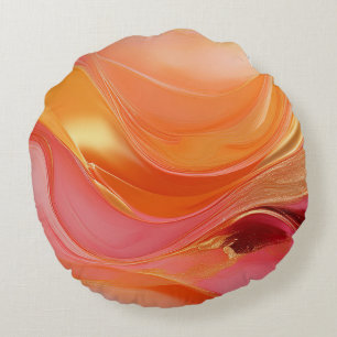 Coussins Ronds Moderne Abstrait rose orange et or-