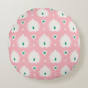 Coussins Ronds Moderne chic motif ikat rose pastel et vert